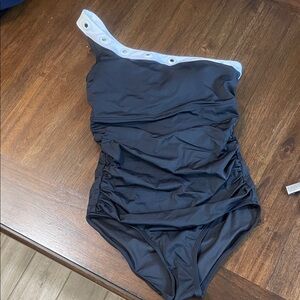 Coastal Blue Black One-Shoulder Swimsuit